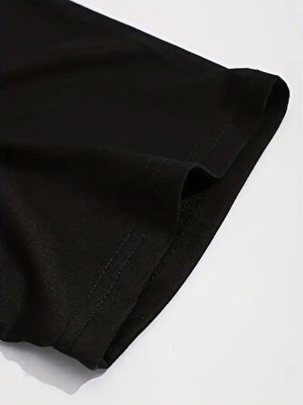 Baskılı Oversize Bisiklet Yaka T-shirt - Siyah