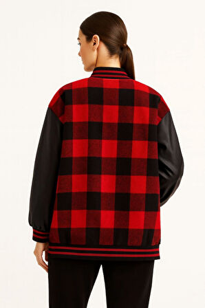 Kolları Suni Deri Içi Astarlı Oduncu Kolej Içi Ceket - Bordo