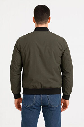 Erkek Içi Astarlı Fermuarlı Bomber Mont Ceket - Haki