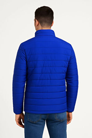 Erkek Bomber Mont Ceket - Su İtici Kumaş, Kapitone Astarlı, Fermuarlı, Kışlık - Saks Mavisi