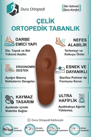 Çelik Destekli Ortopedik Tabanlık Tam Boy (1 Çift)