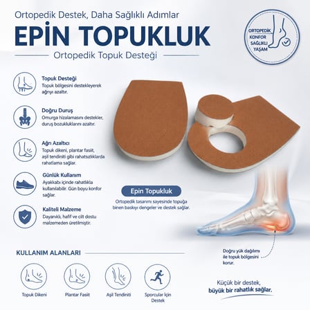 Ortopedik Epin Topukluk – Topuk Dikeni ve Plantar Fasiit İçin Destekleyici Topuk Pedi (1 Çift)