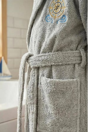 Hera Kapüşonlu Pamuklu Bornoz Gri Unisex Çocuk