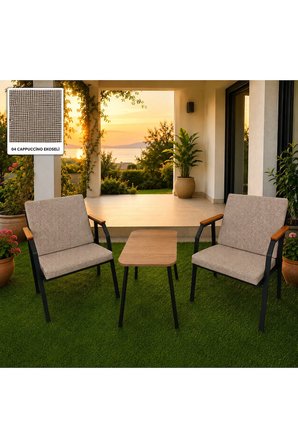 DURU 1-1 BAHÇE BALKON MOBİLYASI,SEHPALI,SİYAH İSKELET,