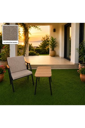 DURU 1-1 BAHÇE BALKON MOBİLYASI,SEHPALI,SİYAH İSKELET,