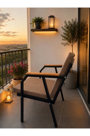 DURU TEKLİ BAHÇE BALKON MOBİLYASI,SİYAH İSKELET,KUMAŞ RENGİ 03 CAPPUCCİNO