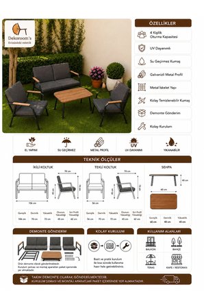 DURU TEKLİ BAHÇE BALKON MOBİLYASI,SİYAH İSKELET