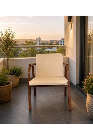 DURU TEKLİ BAHÇE BALKON MOBİLYASI,KAHVE İSKELET,KUMAŞ RENGİ 05 KREM