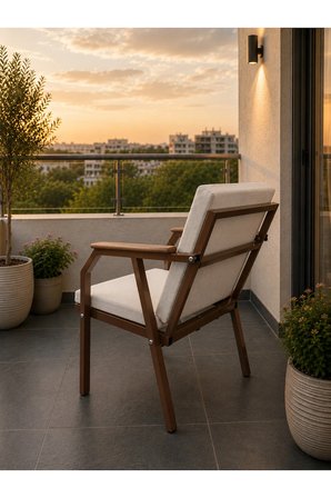 DURU TEKLİ BAHÇE BALKON MOBİLYASI,KAHVE İSKELET,KUMAŞ RENGİ 05 KREM