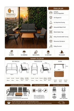 DURU İKİLİ BAHÇE BALKON MOBİLYASI,KAHVE İSKELET