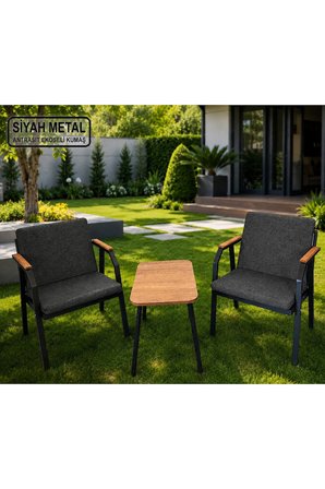 DURU 1-1 BAHÇE BALKON MOBİLYASI,SEHPALI,SİYAH İSKELET,KUMAŞ RENGİ 02 ANTRASİT EKOSELİ
