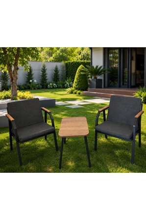DURU 1-1 BAHÇE BALKON MOBİLYASI,SEHPALI,SİYAH İSKELET,KUMAŞ RENGİ 02 ANTRASİT EKOSELİ