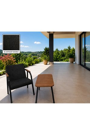 DURU 1-1 BAHÇE BALKON MOBİLYASI,SEHPALI,SİYAH İSKELET,KUMAŞ RENGİ 02 ANTRASİT EKOSELİ