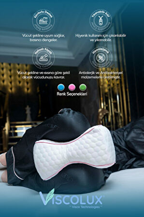 Bacak Arası Ortopedik Yastık - Diz Bacak Arası Visco Yastık Bacak Destek Minderi Pembe 25x19x14