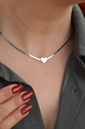 Mini Kalpli Çelik İnce İtalyan Kolye Kalp Detaylı