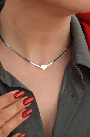 Mini Kalpli Çelik İnce İtalyan Kolye Kalp Detaylı