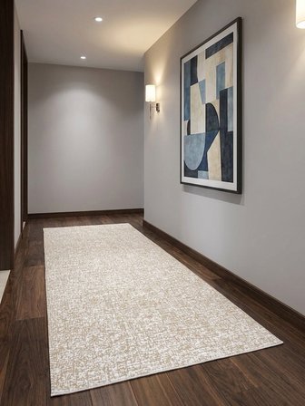 Düz Desen Bej Yıkanabilir Kaymaz Taban Kesme Halı Yolluk