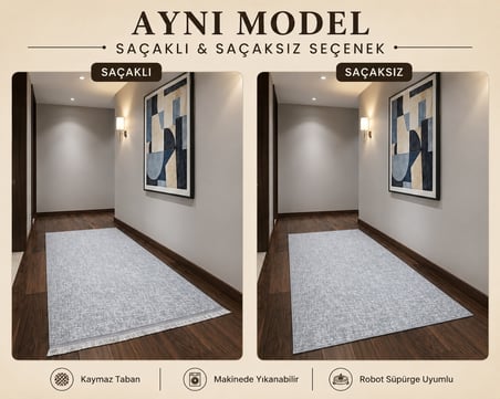 Düz Desen Gri Yıkanabilir Kaymaz Taban Kesme Halı Yolluk