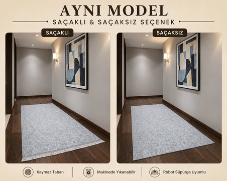Düz Desen Gri Yıkanabilir Kaymaz Taban Kesme Halı Yolluk