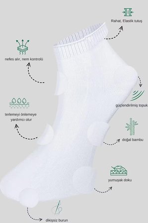 Erkek Bambu Patik Düz Desen (5 Çift) Dikişsiz Çorap