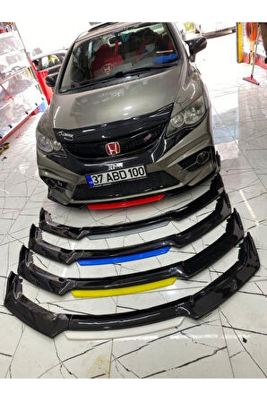 Skoda Roomster 2006-2015 F30 Düz Yan Marşpiyel + 4 Parça Kırmızı Ön Ek Piano Black Bodykit Set