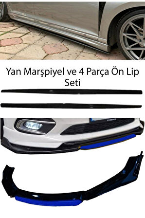 Proton Savvy F30 Düz Yan Marşpiyel + 4 Parça Mavi Ön Ek Piano Black Bodykit Set