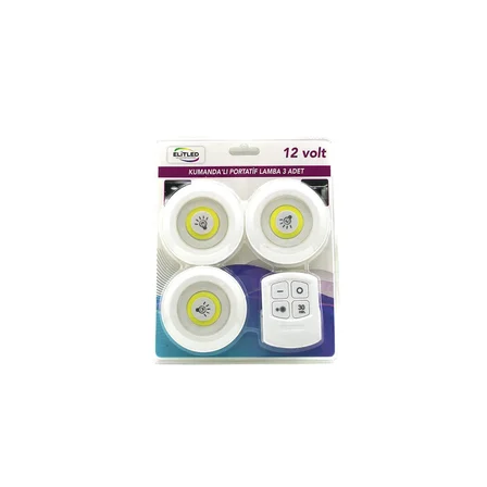 Elitled 3'LÜ LED EL-10-DMY LED Lamba Seti 3 Adet Pilli Yuvarlak Kumandalı Dokunmatik