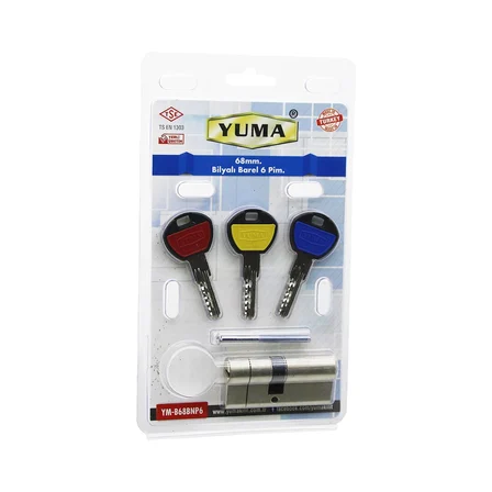 Yuma YM-B68-BNP6 Barel 68mm 6 Pim 3 Anahtar Bilyalı Nikel Saten Vakumlu Ambalaj