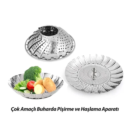 Pablıto Home PBT-958 Buharda Sebze Pişirici Sepet ve Haşlama Aparatı 14-22cm Metal Aç-Kapa Sepet
