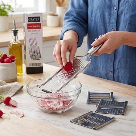 Enfa ENF-1010 Grater Lüx Metal Rende Seti 3İN1 Soyacak Tak-Çıkar Rende Dilimleme Başlıklı