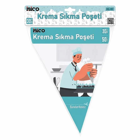 İbico İ22-151 Torbası 30cm 50 Adet Naylon Poşeti Krema Sıkma