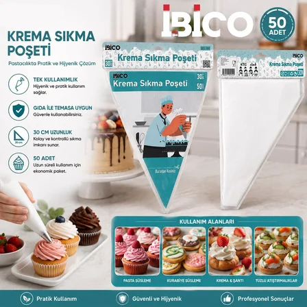 İbico İ22-151 Torbası 30cm 50 Adet Naylon Poşeti Krema Sıkma
