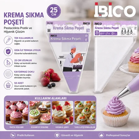 İbico İ22-152 Torbası 25cm 50 Adet Naylon Poşeti Krema Sıkma