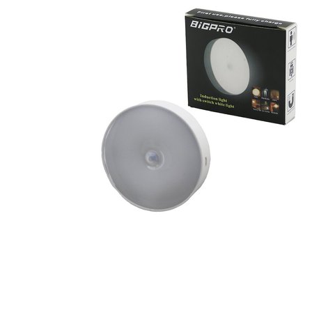 Bigpro Yuvarlak Lamba Çap: 8.3cm Kalınlık: 2cm Sensörlü 0-3mt Beyaz LED USB Şarjlı
