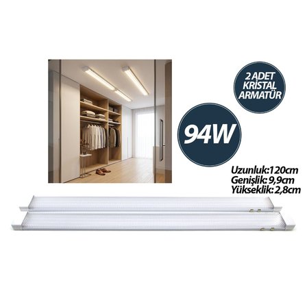 Nisaluce EAMP-093/1B Kristal LED Bant Armatür 120cm 94W IP20 2 Adet Beyaz 6500K Bandı Y Bağlantı
