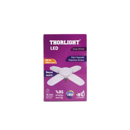 Thorlıght P-6040B Papatya Beyaz LED Lamba Ampul 40W 1+4 Kollu E27 Yapraklı Pervane Modeli