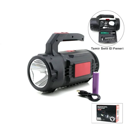 Hasuba HS-310 El Fener ve Projektör 2İN1 19 Adet Tamir Type-C LED + Cob Pil Şarjlı Hırdavat Seti USB