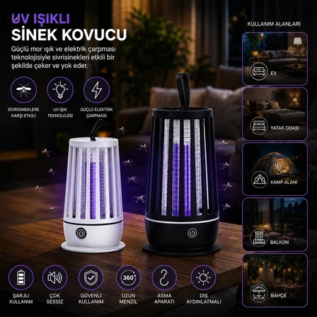 Hasuba HS-374 UV Işıklı Sinek Kovucu 2 Renk Işık USB Şarjlı Asma Aparat Sessiz Çalışma