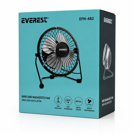 Everest EFN-482 Mini Masaüstü Fan ve Vantilatör 14.5x7.5x15cm USB Şarjlı Metal Gövde