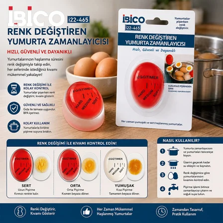 İbico İ22-465 Renk Değiştiren Yumurta Pişirme Zamanlayıcı Sert Orta Yumuşak