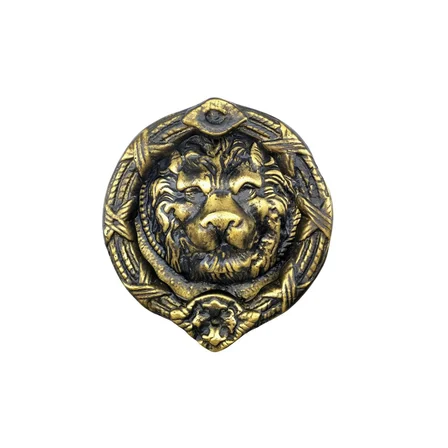 Cntma Antika Tarz Dekoratif Pirinç Aslan Kapı Tokmağı, Taktak - 185 mm, Antik