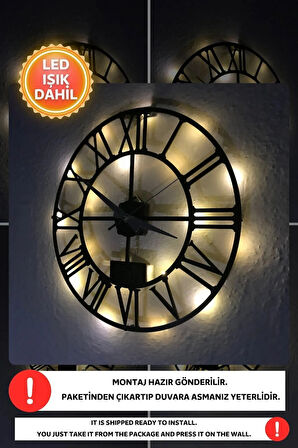 Led Işıklı Roma Rakamlı Duvar Saati Sessiz Dekoratif Modern Siyah Duvar Saati -RGB Renkli 40x40cm