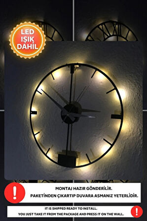 Led Işıklı Modern Duvar Saati Sessiz Dekoratif Modern Siyah Duvar Saati -RGB Renkli 40x40cm