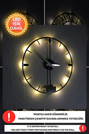 Led Işıklı Modern Duvar Saati Sessiz Dekoratif Modern Siyah Duvar Saati -RGB Renkli 40x40cm