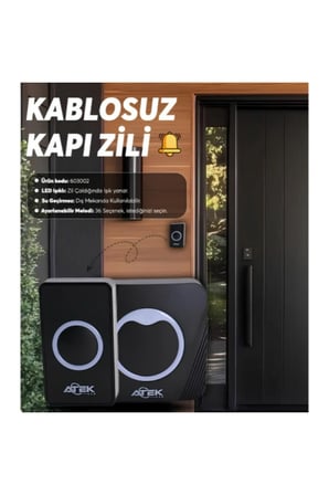 1 Adet Kablosuz Kapı Zili – Su Geçirmez Siyah, LED Işıklı İç Ve Dış Kullanım, Wireless Doorbell