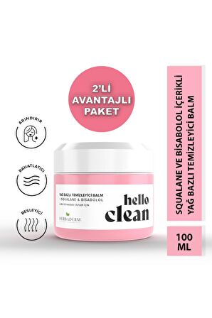 Herbaderm Hello Clean Yağ Bazlı Temizleyici Balm Squalane & Bısabolol Kuru-Hassas Cilt 100 Ml X 2 ADET