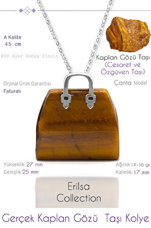 Sertifikalı Çanta Model Kaplan Gözü Taşı Kolye