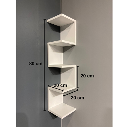 Bicabin Dekoratif  Ahşap Modern Zigzag Köşe Duvar Rafı Organizer Beyaz