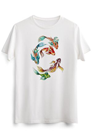 Erkek Beyaz Watercolor And Ink Abstract Koi Fish