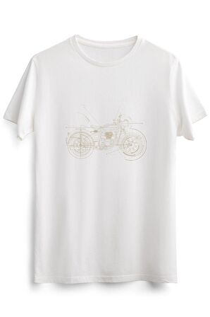 Erkek Beyaz Vintage Motorcycle Blueprint Wireframe